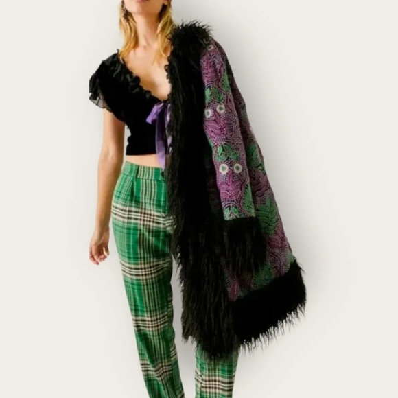 Free People Anna Sui Jacquard Faux Fur Jacket Size/L - Picture 2 of 9